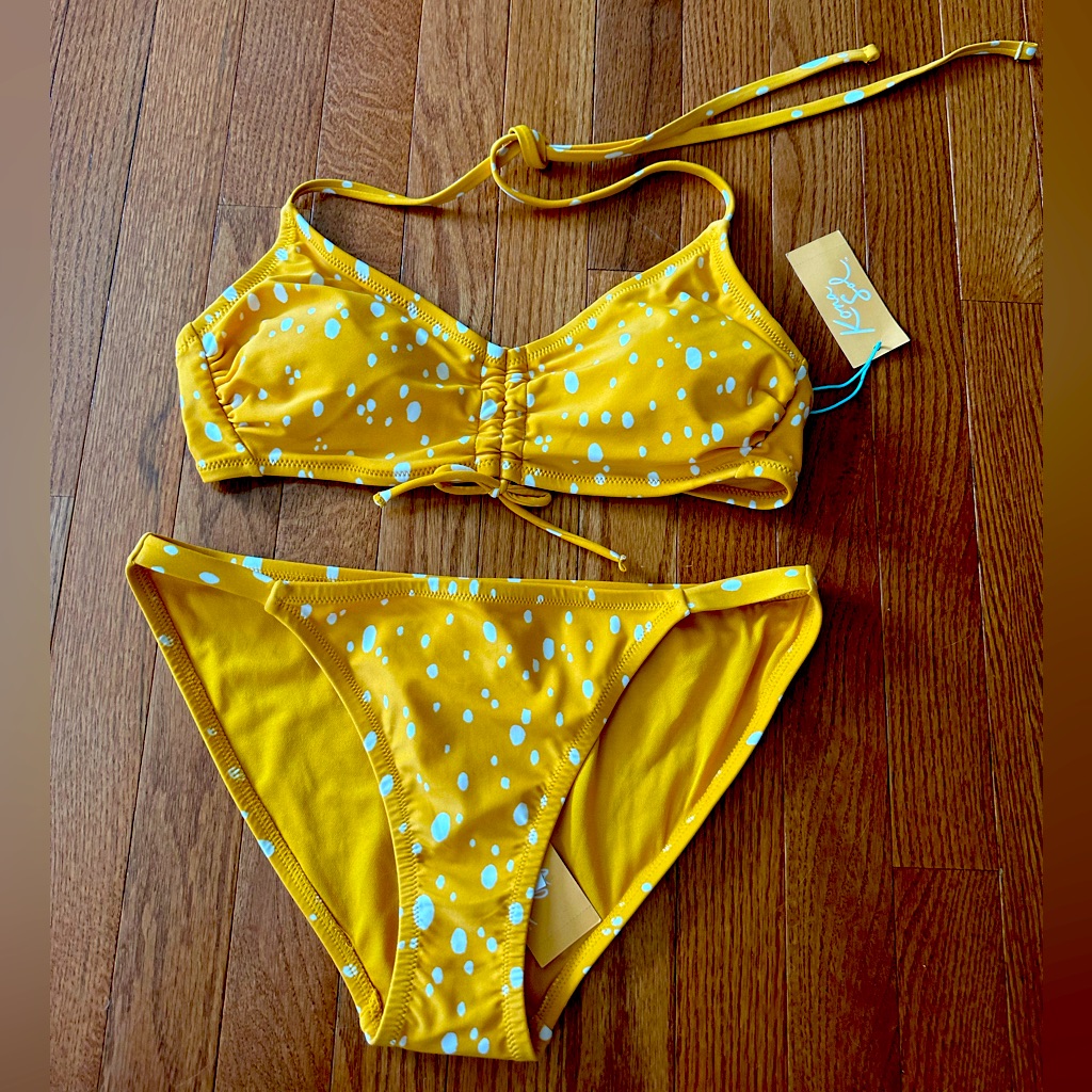 Nwt Yellow Bikini With White Design